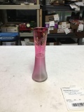 antique hand painted cranberry glass vase