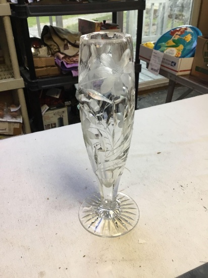 antique etched lead crystal vase