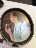 Metal coat tray with lady drinking soda