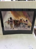 vintage large wallet watercolor print of jazz band pencil signed by artist just print not sleeve
