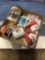 box of miscellaneous collectibles including Campbell mugs