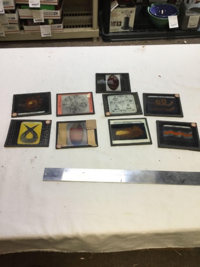 antique nine piece glass slides for magic lantern various subjects