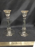Pair of edge crystal candlesticks small factory flaw on bottom rim on one