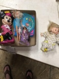 box of miscellaneous collectibles including plastic mini mouse bank