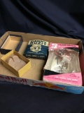 Box of vintage 50s general store items