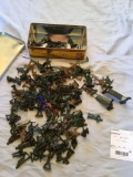 vintage tin of plastic army men