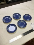 oriental five piece bone dishes signed on bottom