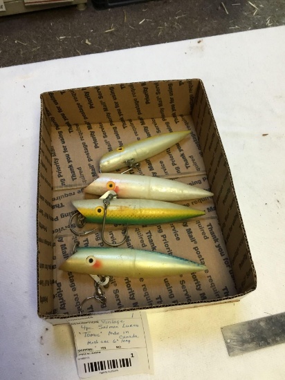 vintage four piece salmon lures Tomic made in Canada