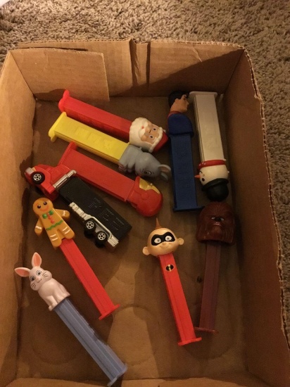 box of miscellaneous Pezz dispensers