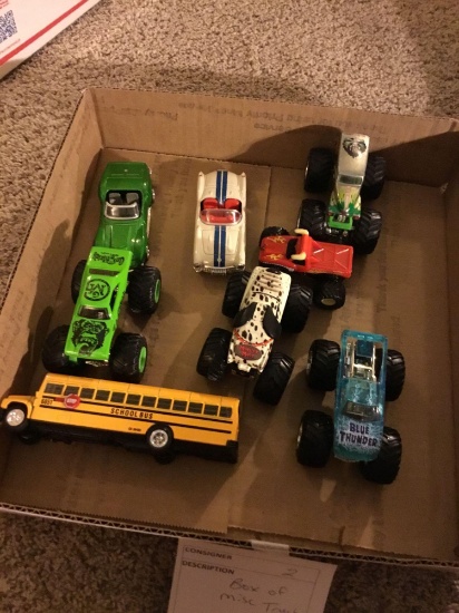 box of miscellaneous trucks and cars