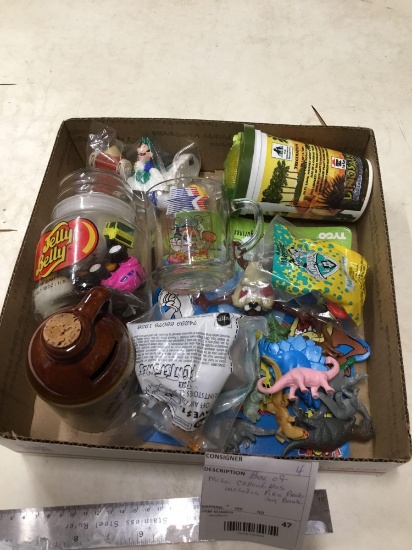 box of miscellaneous collectibles including pike jug bank