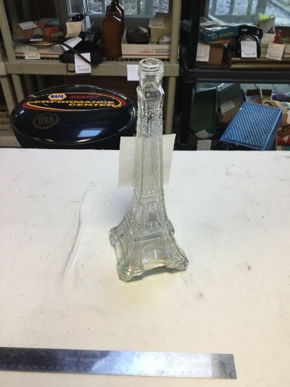vintage glass wine bottle in shape of Eiffel tower