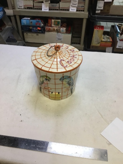 vintage made in Japan parakeet biscuit jar top repaired