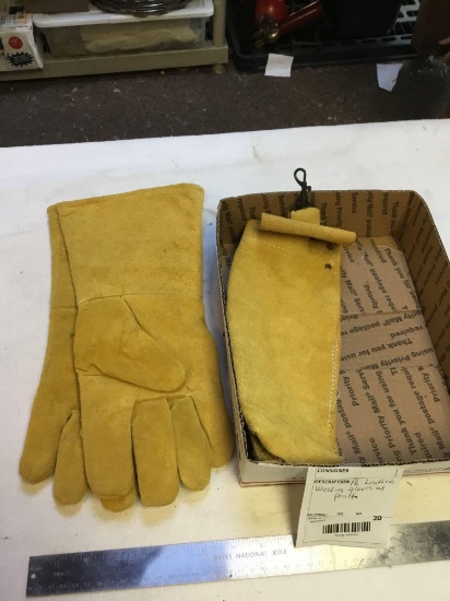 pair leather, welding, gloves with pouch