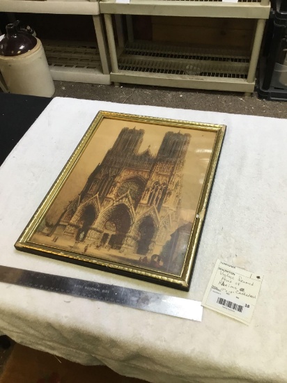 vintage framed print of rheims cathedral