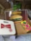 vintage box of Burger King, placemats, Budweiser seeds, etc.