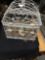 hanging white metal birdcage with porcelain birds