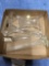 box of miscellaneous glassware, vases and candlesticks