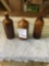 antique, three piece bottles, one glass two pottery