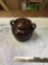 vintage pottery, bean pot, double handle with lid good shape Mart USA