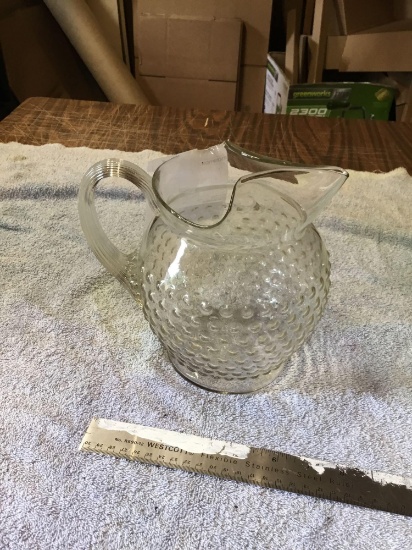 Vintage glass lemonade, pitcher with applied handle
