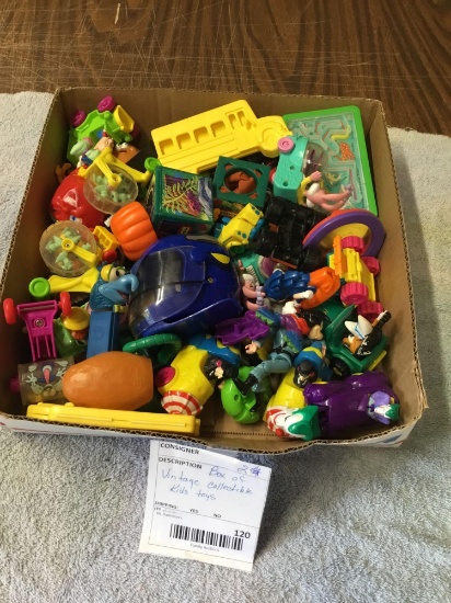box of vintage collectible kid toys