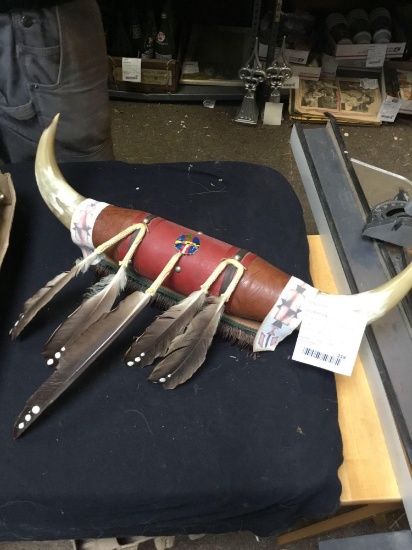 vintage wall mount bullhorn with native American design