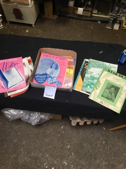 box of vintage sheet music