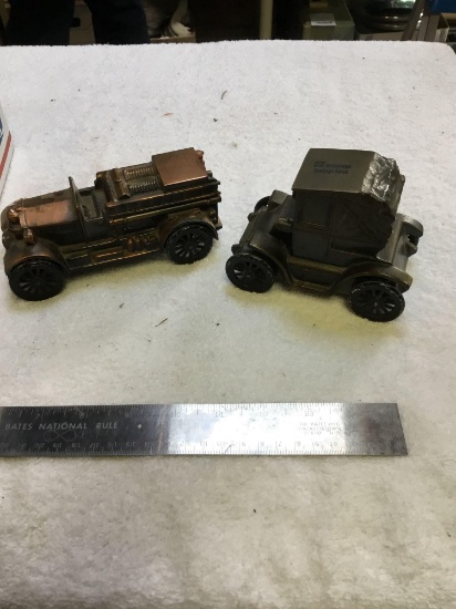 vintage, two piece metal, saving bank car bank, one fire engine, Puget sound bank