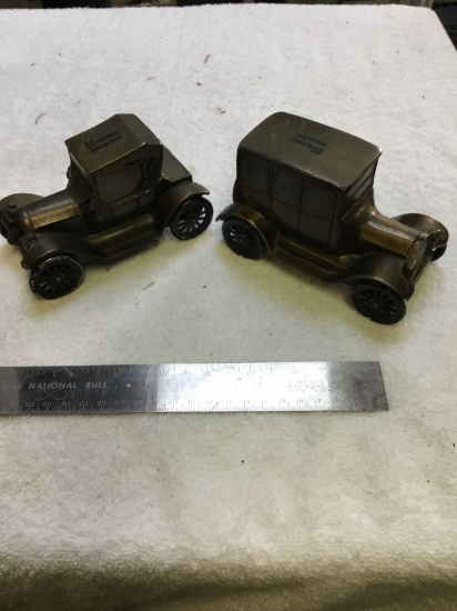 vintage, two piece, metal, savings bank car banks