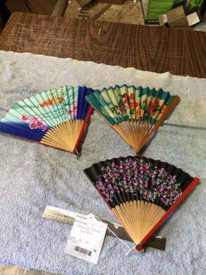 Group of three Asian hand fans