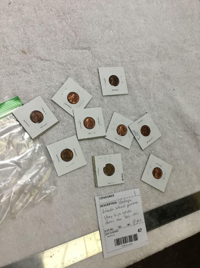 vintage Lincoln wheat pennies, very high grade dates are 40s and 50s