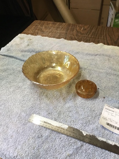 vintage carnival glass bowl and frog