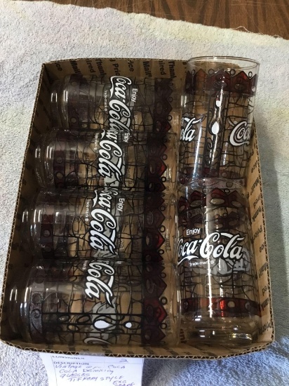 vintage, six piece, Coca-Cola drinking glasses Tiffany style