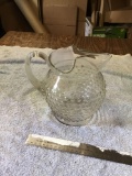 Vintage glass lemonade, pitcher with applied handle