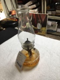 vintage kerosene lamp with rare glass design on base