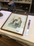vintage Bessie piece, Gutman framed print child with puppy