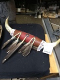 vintage wall mount bullhorn with native American design