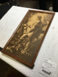 antique oak frame, print knight of round table with horse