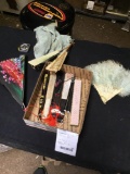 box of vintage hand fans as found