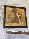 vintage framed print from 1868 Rome painting of some god