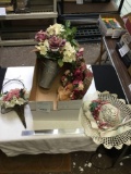 large box of miscellaneous flower arrangements