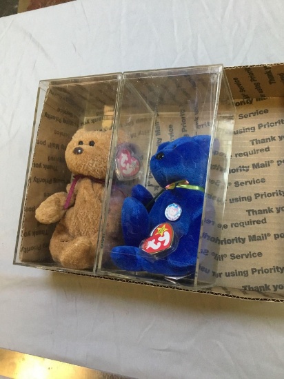 vintage 2pc. beanie baby bears in plastic cases