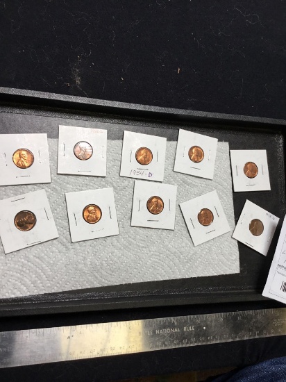 Group of 10 uncirculated wheat pennies 1940s to 50s
