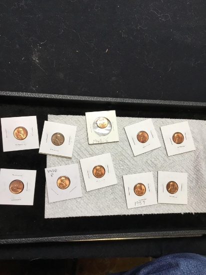 Group of 10 uncirculated Lincoln wheat pennies 1940s or 1950s