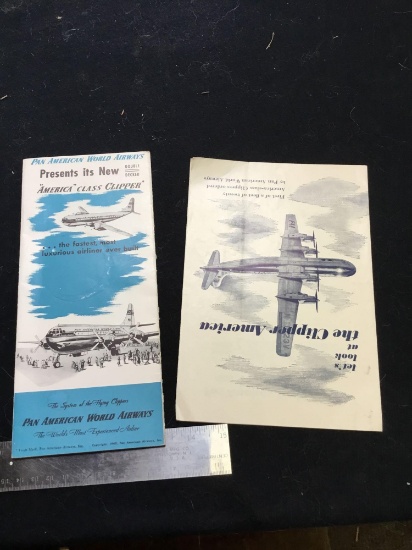 vintage, two piece pan America, world airlines pamphlets