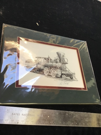 Railroad signed pencil, drawing print by local famous artist HL Scott
