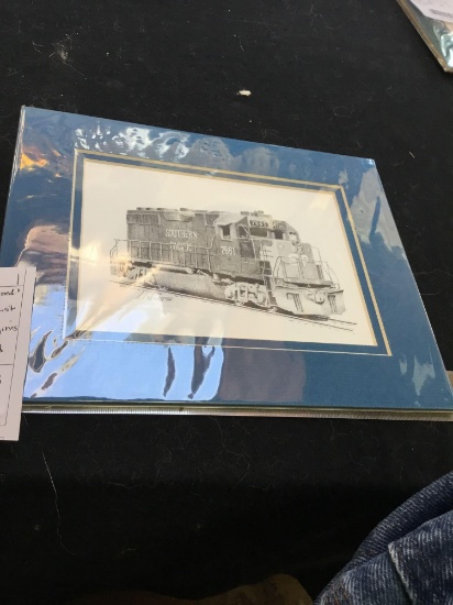 vintage, signed railroad pencil, drawing print by famous artist LH Scott