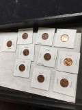 Group of 10 uncirculated Lincoln wheat pennies 1940s to 50s