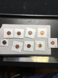 Group of nine uncirculated Lincoln wheat pennies 1940s and 1950s